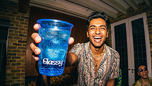 Holding blue cup